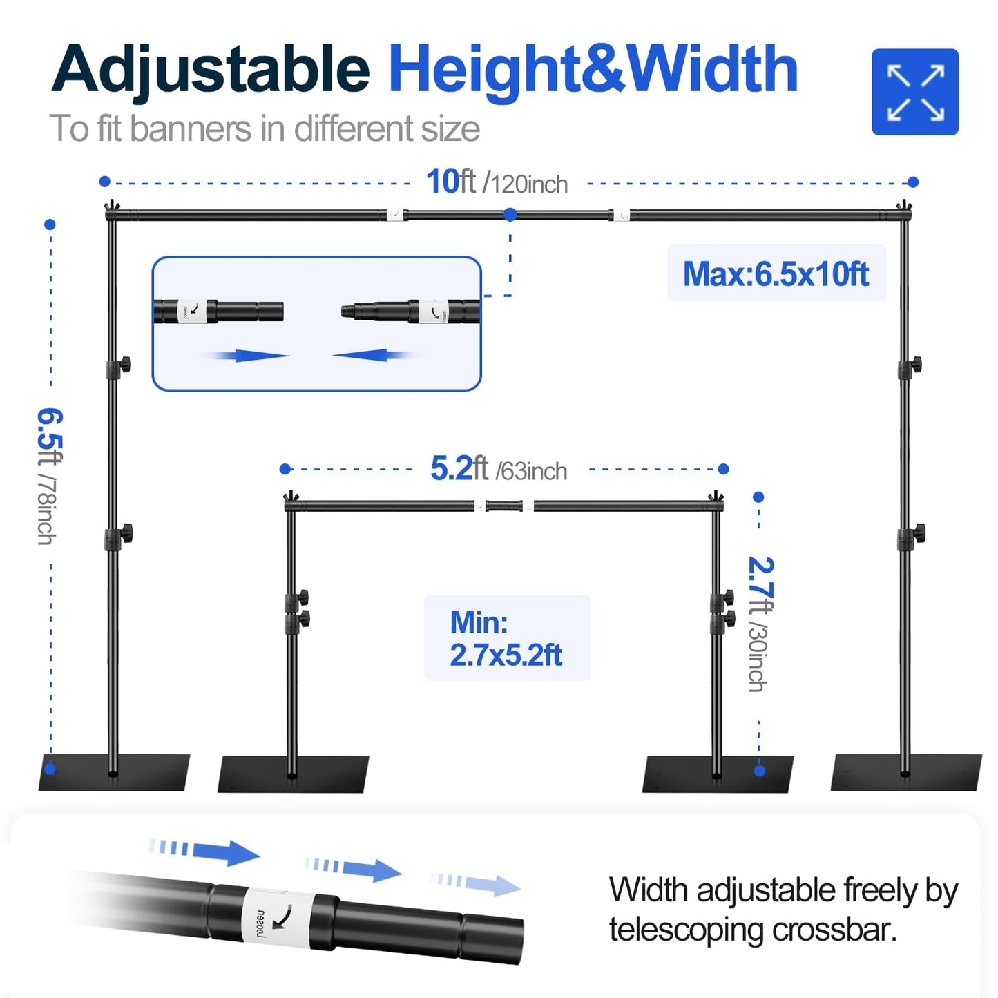 EMART Backdrop Stand Heavy Duty 6.5x10ft Adjustable Pipe and Drape Stand