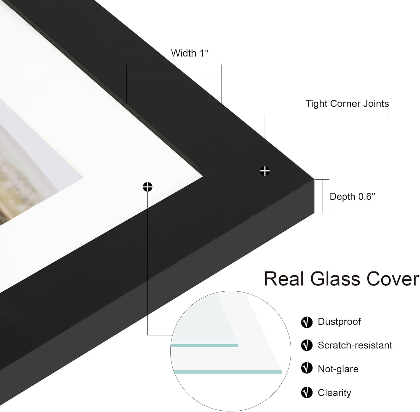 12x12 Picture Frame Set of 2, Black Wood Frame with Glass Collage Frame, Display Pictures 4-4x6 With Mat or 12 x 12 Without Mat, Square Photo Frames Collage for Wall Hanging or Tabletop