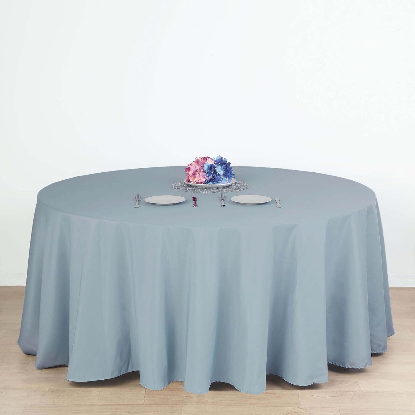 Efavormart Round Tablecloth, 132 Inch Stain & Wrinkle Resistant Washable Table Cloth, Decorative Polyester Fabric Table Cover for Banquet, Wedding, Dining- Dusty Blue