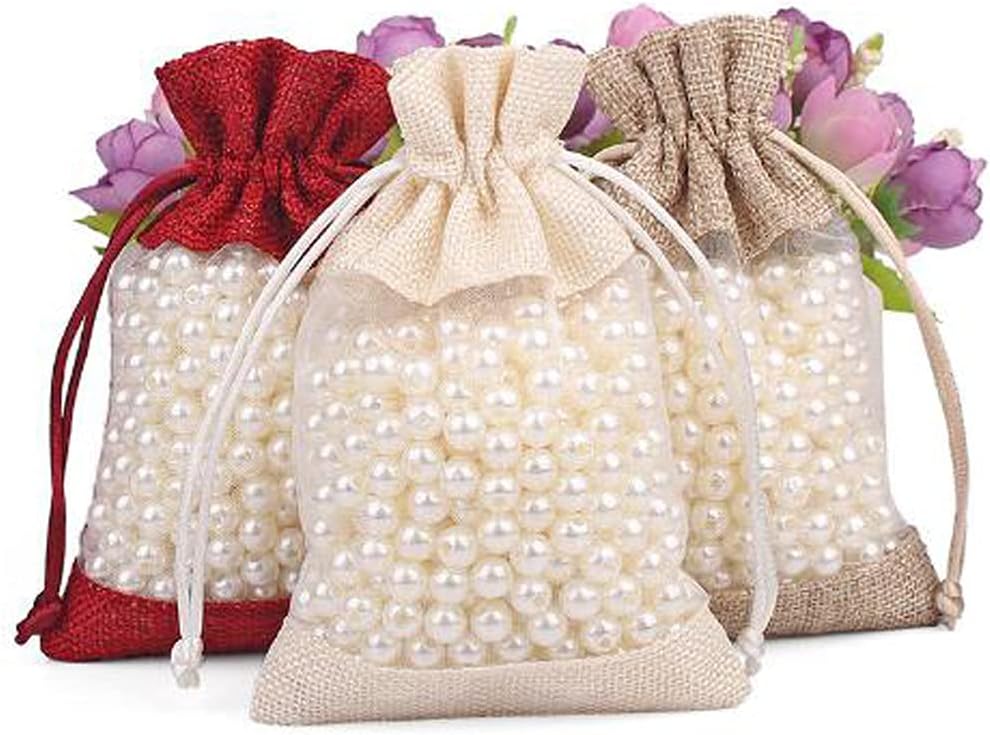 50 Pcs Burlap Bags with Drawstring,3.9"x5.5" Gift Bags Jewelry Pouch Bags for Candy Packing Party Favors Wedding Holiday DIY Craft(Beige)