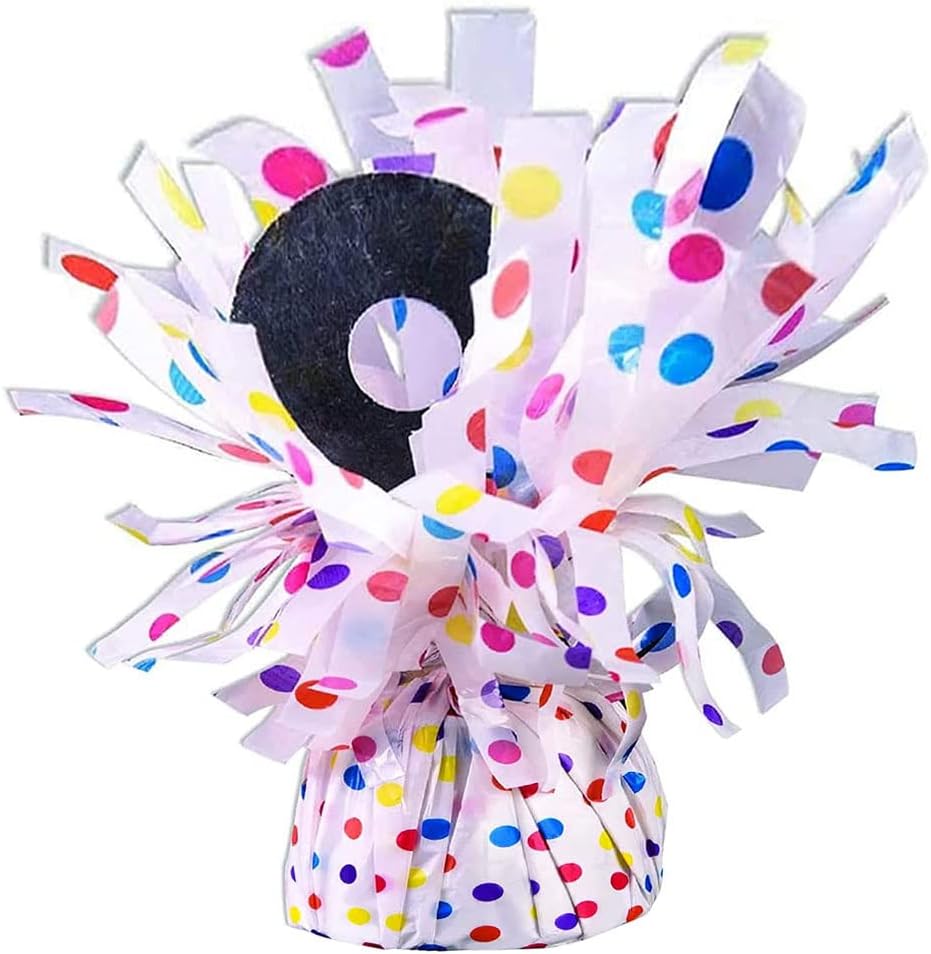 PMU Polka Dot Kisses Balloon Weights - Decorative Balloon Weight for Christmas, Thanksgiving, Birthday, Party Favors, Wedding & Baby Shower - 6oz. White With Rainbow Multicolor, Pkg/1