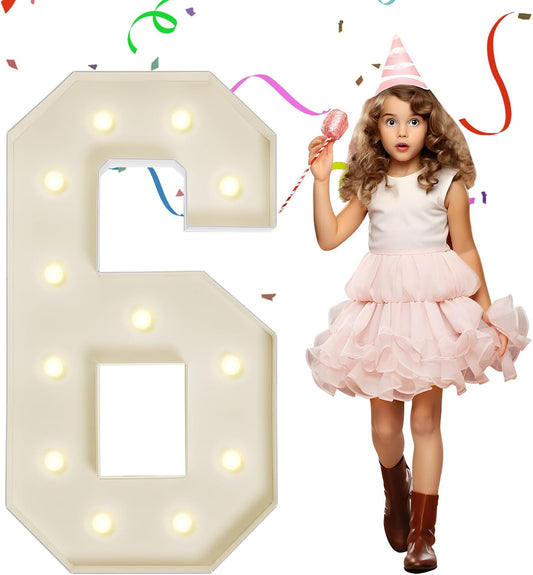 4FT Marquee Numbers, Large Light Up Numbers 6 for 6th 16th 60th Birthday Party Decorations, Giant Light Up Number for Anniversary Decor, 4 Feet Mosaic Number 6 with LED Lights DIY Kit