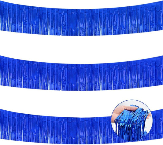BEISHIDA 3 Packs Metallic Foil Fringe Garland Blue Wall Hanging Tinsel Fringe Banners for Valentine New Year Floats Bridal Shower Wedding Birthday Halloween Holiday Party Decoration(30 Feet)