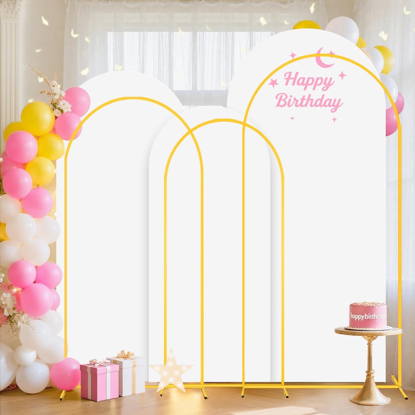 7.2FT,6.6FT,6FT Arch Backdrop Stand and Cover Set of 3 White Spandex Fitted Backdrop Cover Wedding Party Balloon Arch Stands Metal Arched Frame with Arch Covers for Birthday Baby Shower Ceremony Decor