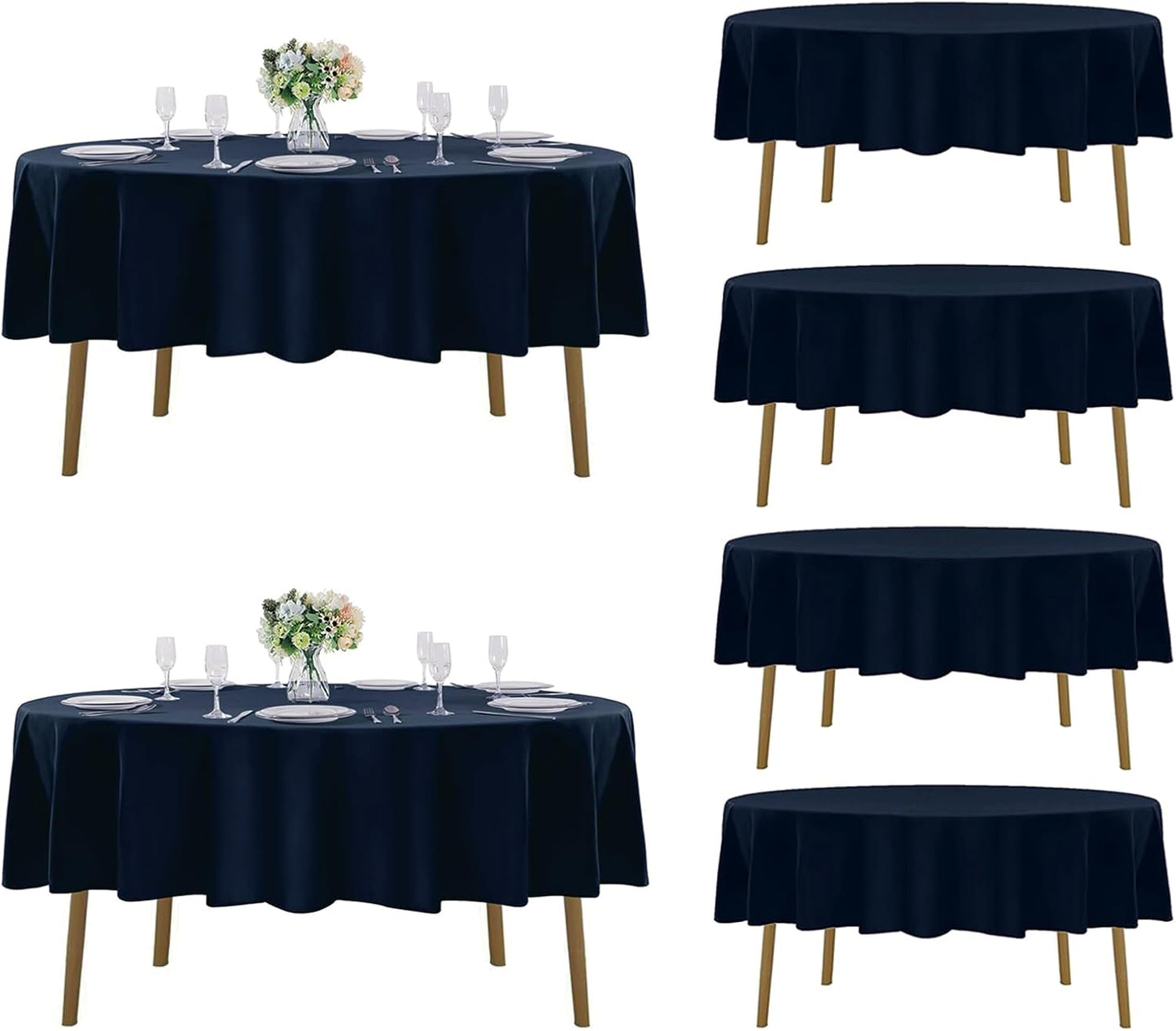 Fokitut 6 Pack Round Tablecloth, 70 Inch, Stain Resistant and Wrinkle Polyester Table Cloth, Fabric Table Cover for Kitchen Dining, Wedding, Party, Holiday Dinner-Navy