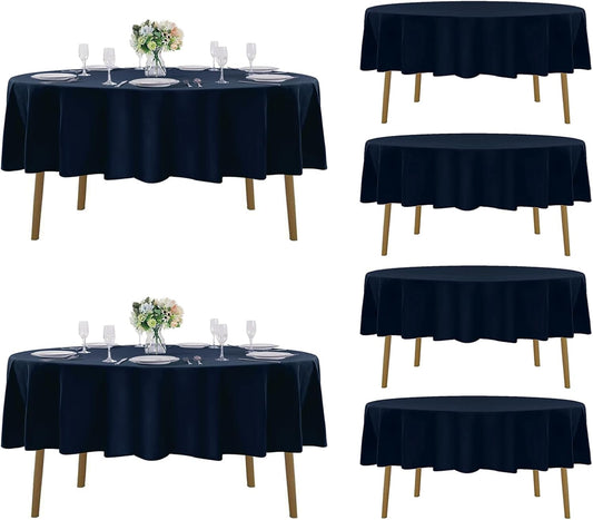 Fokitut 6 Pack Round Tablecloth, 70 Inch, Stain Resistant and Wrinkle Polyester Table Cloth, Fabric Table Cover for Kitchen Dining, Wedding, Party, Holiday Dinner-Navy