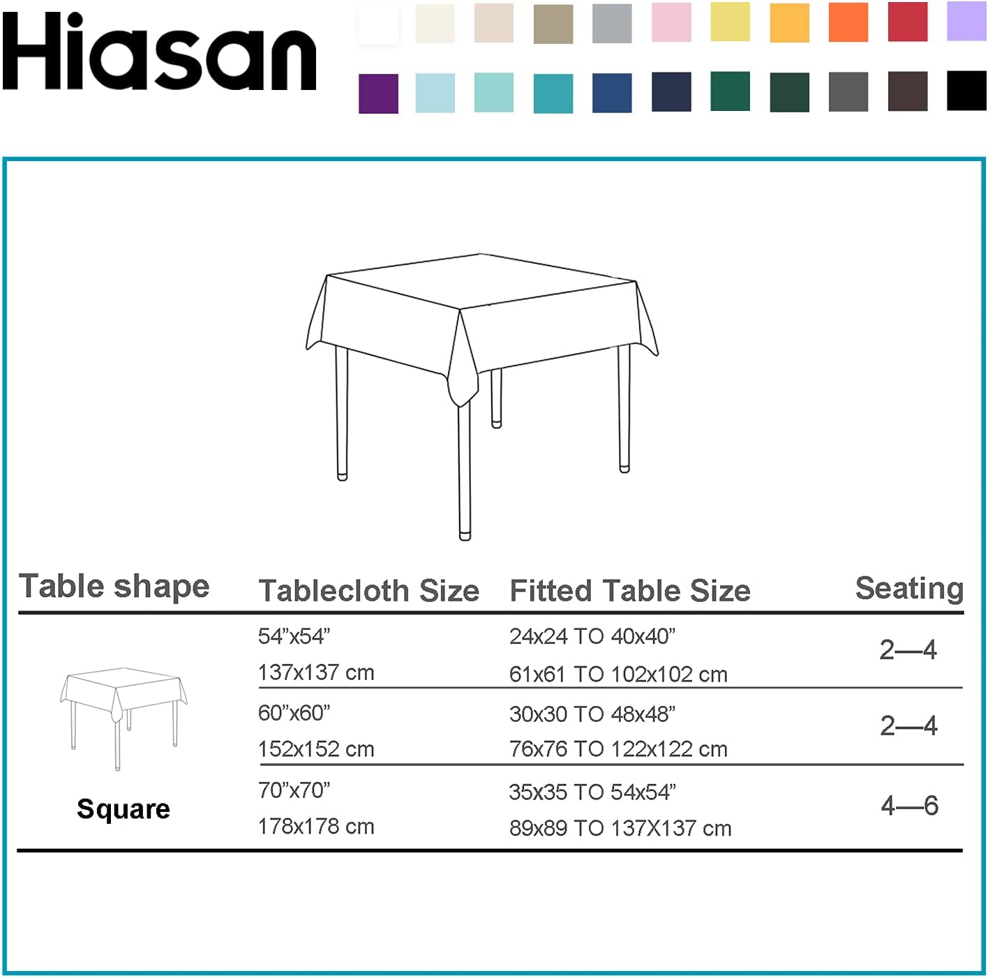 Hiasan Square Tablecloth - Waterproof and Spillproof Washable Fabric Table Cloth for Dining Room Kitchen, Navy Blue, 70 x 70 Inch