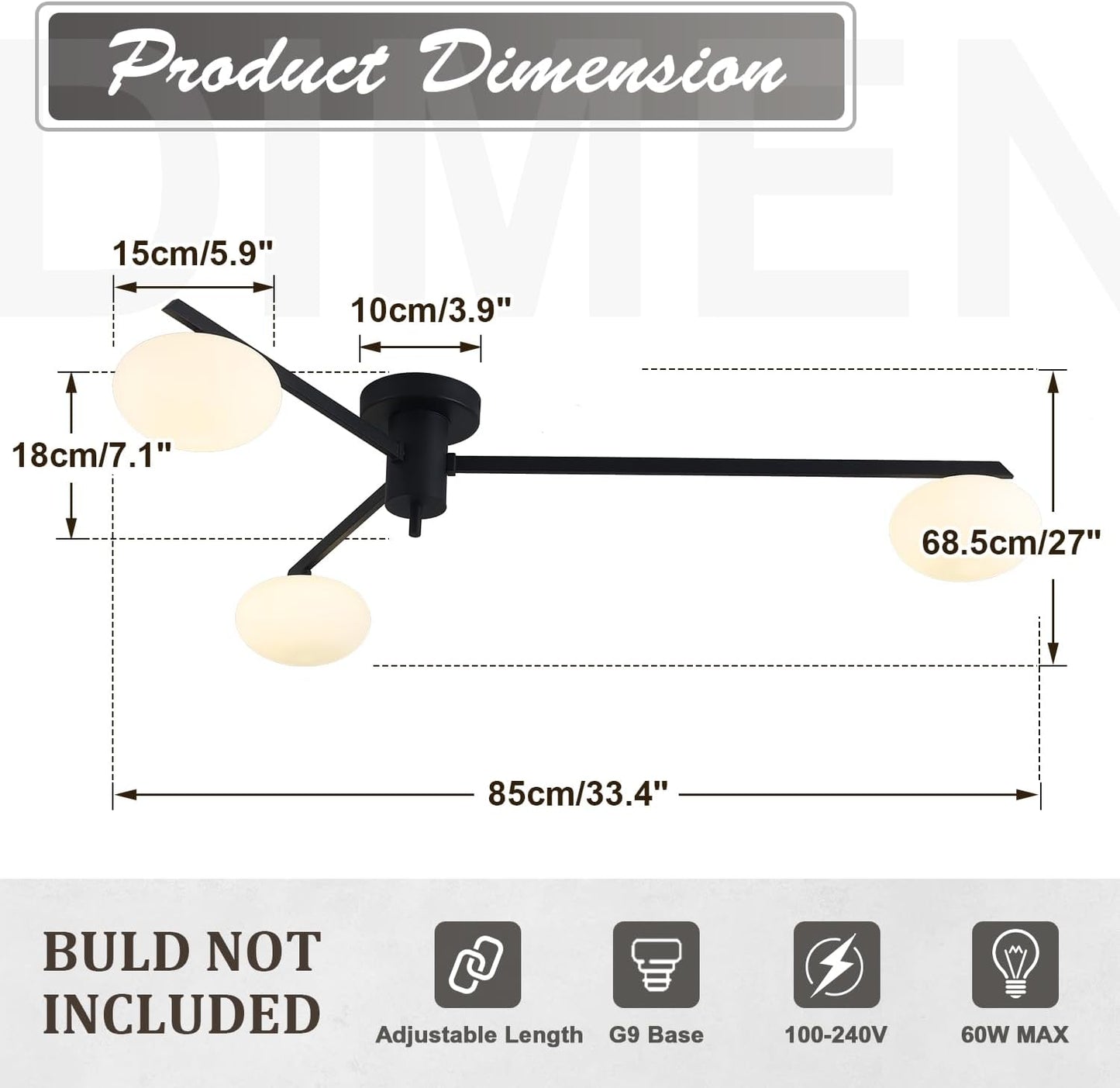 3-Light Modern Sputnik Chandelier with Milk Glass Shade - Black Flush Mount Ceiling Light for Kitchen