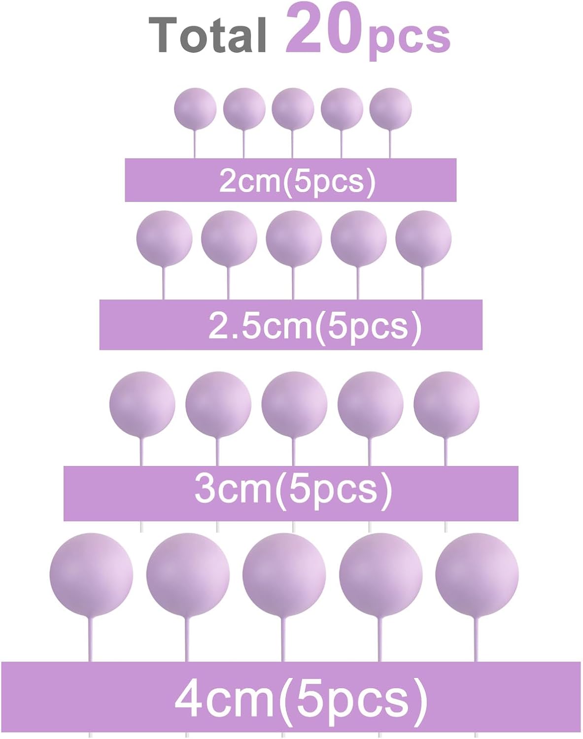 ASTARON 20 Pcs Ball Cake Topper Decorations Mini Balloons Cake Topper Sticks Light Purple Balls Cake Picks Cake Topper Balls Cake Decorations for Wedding Birthday Cake Decorations