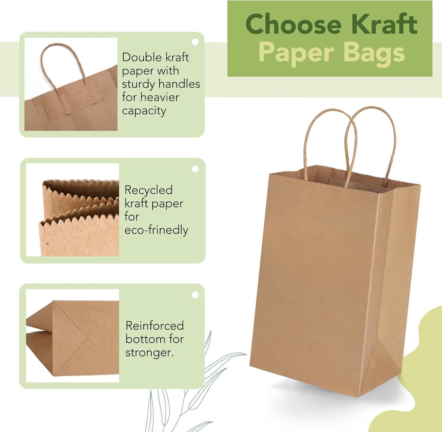 MESHA Kraft Gift Bags 200 Pack 5.25x3.75x8 Inch Small Brown Paper Bags with Handles Bulk for Small Business,Birthday,Party,Wedding,Retial,Shopping Bag