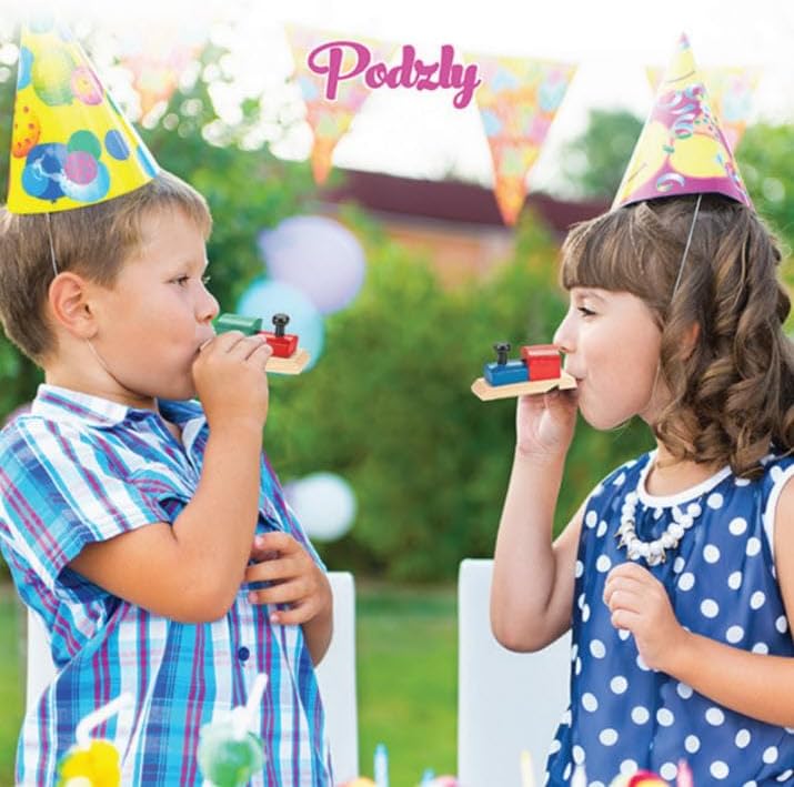 Podzly 12 Pack of Wooden Train Whistles - Fun Noise Maker Wood Toys for Kids, Montessori Toy and Party Favor for Thomas Themed Birthday Parties (1 Dozen Whistles)