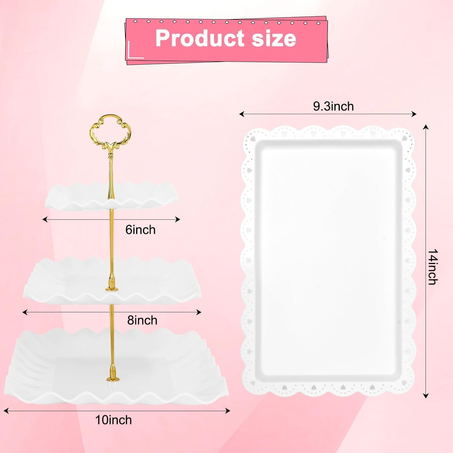 5 Pcs Dessert Table Display Set - 2 Pcs 3-Tier Dessert Display Stands & 3 Pcs Serving Tray