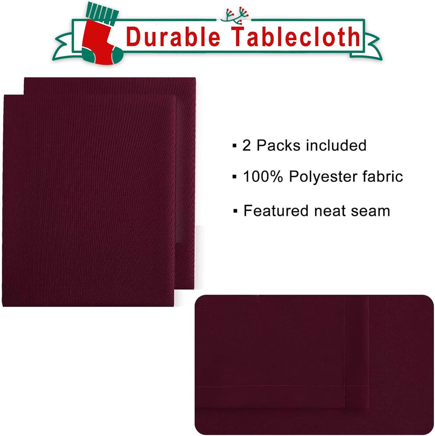Hiasan 2 Pieces Burgundy Tablecloth for Rectangle Tables - Waterproof and Spillproof Washable Fabric Table Cloth for Dining Room Kitchen Party, 54 x 80 Inch