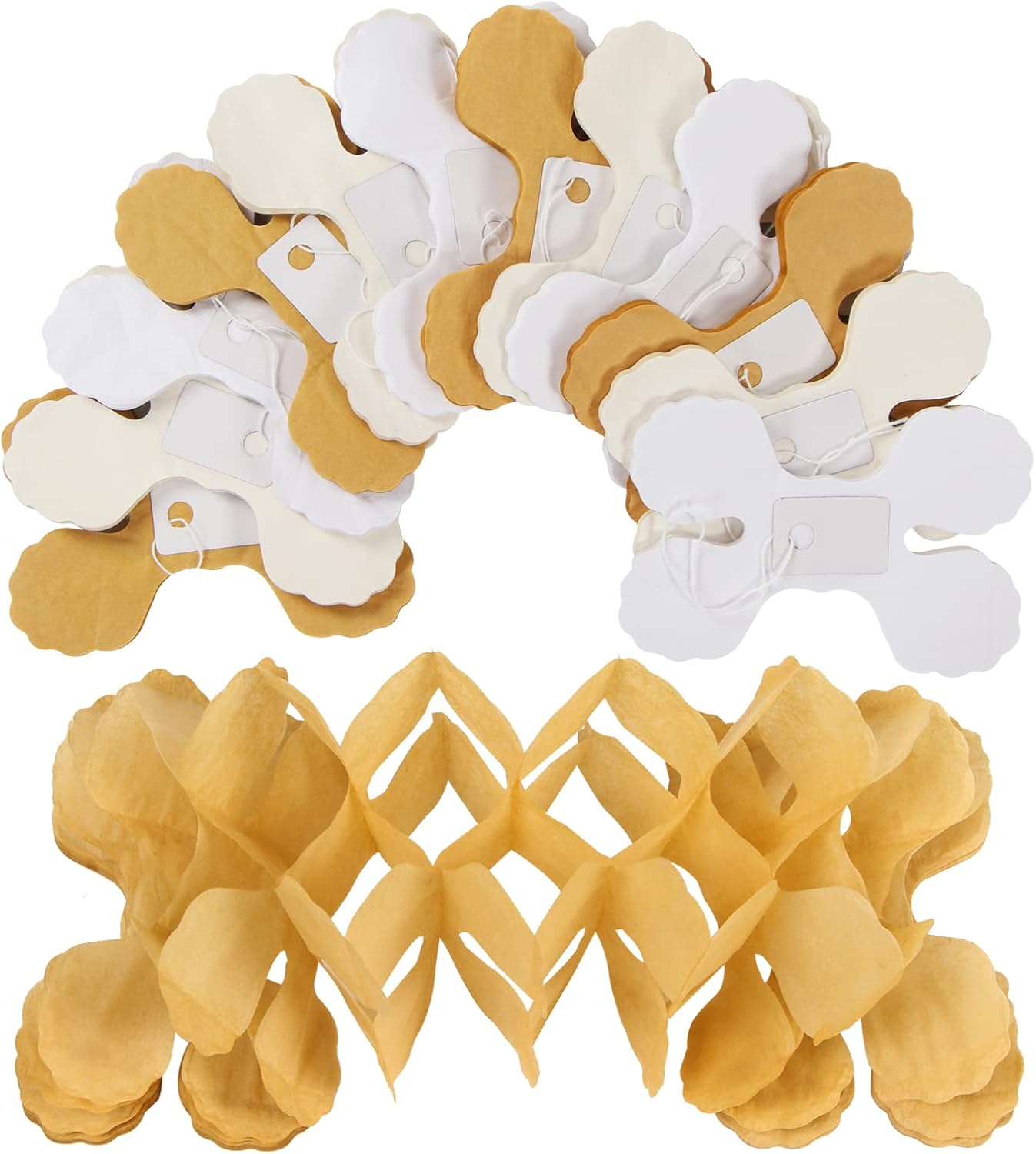 White Ivory-Gold Party-Decorations Streamers Garland - 12pcs 4-Leaf Clover Paper Streamer Wedding Bridal Baby Shower Bachelorette Engagement Banners Neutral Champagne Birthday Christmas Decor Ouruola