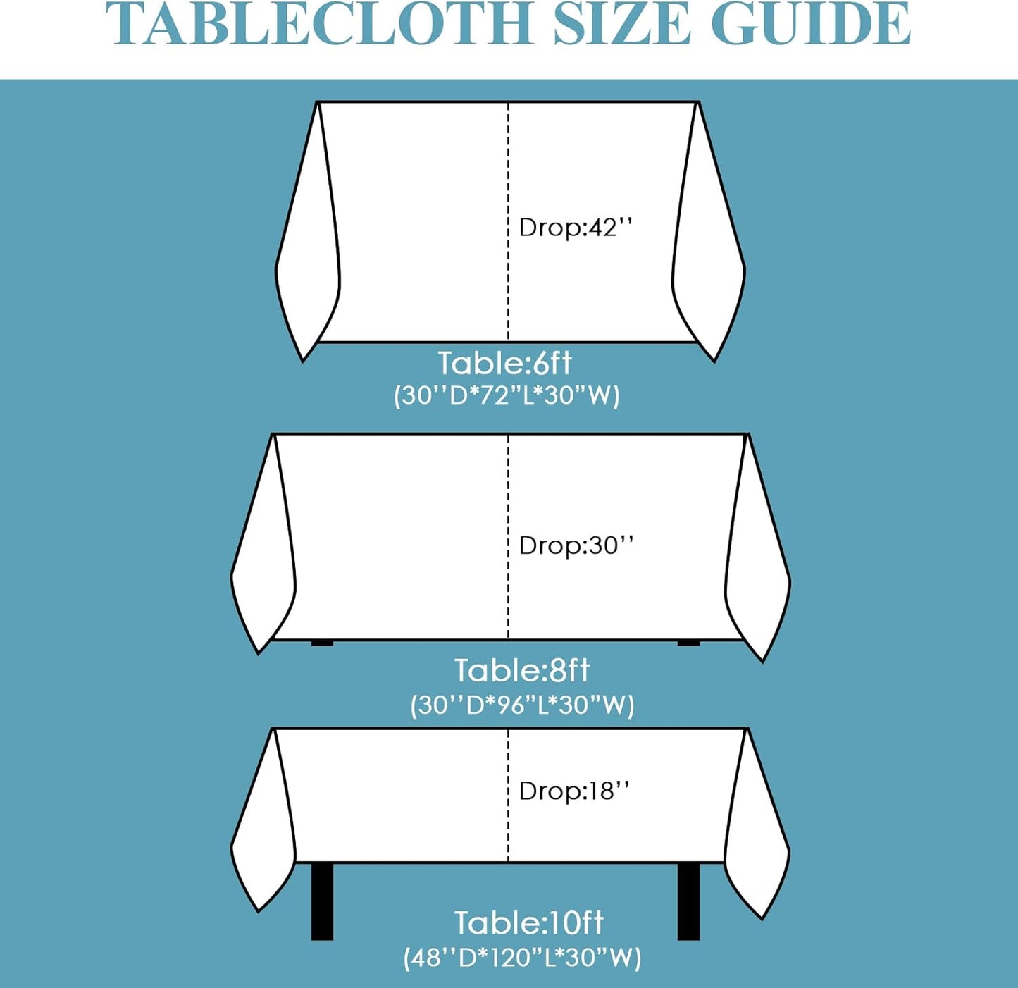 VidaFete Table Cloth 6 Pack 90*156inch Rectangle Tablecloth Polyester, Stain Resistant and Wrinkle Polyester Dining Table Cover for Kitchen Dinning Party Wedding Rectangular Tabletop Decoration(White)