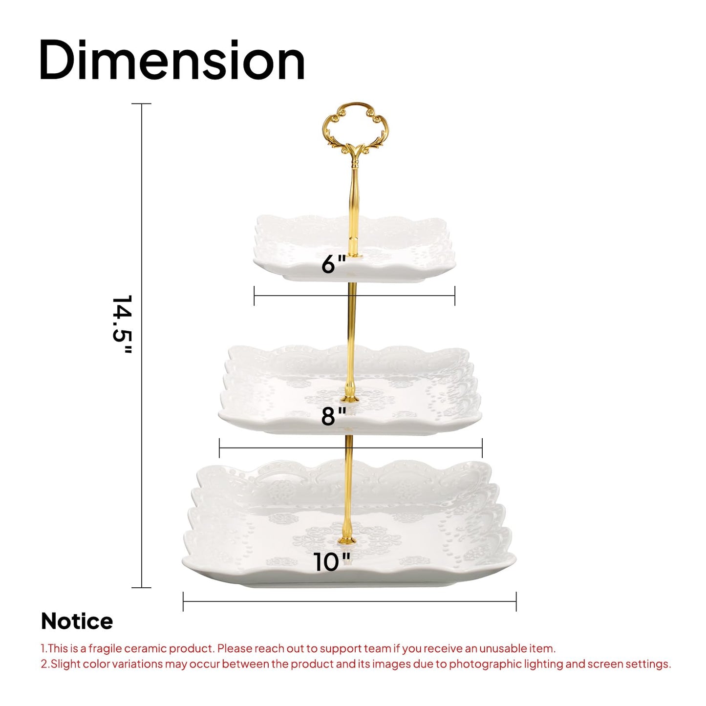 Sumerflos 3 Tier Porcelain Cupcake Stand, Tiered Serving Cake Stand, Square White Embossed Dessert