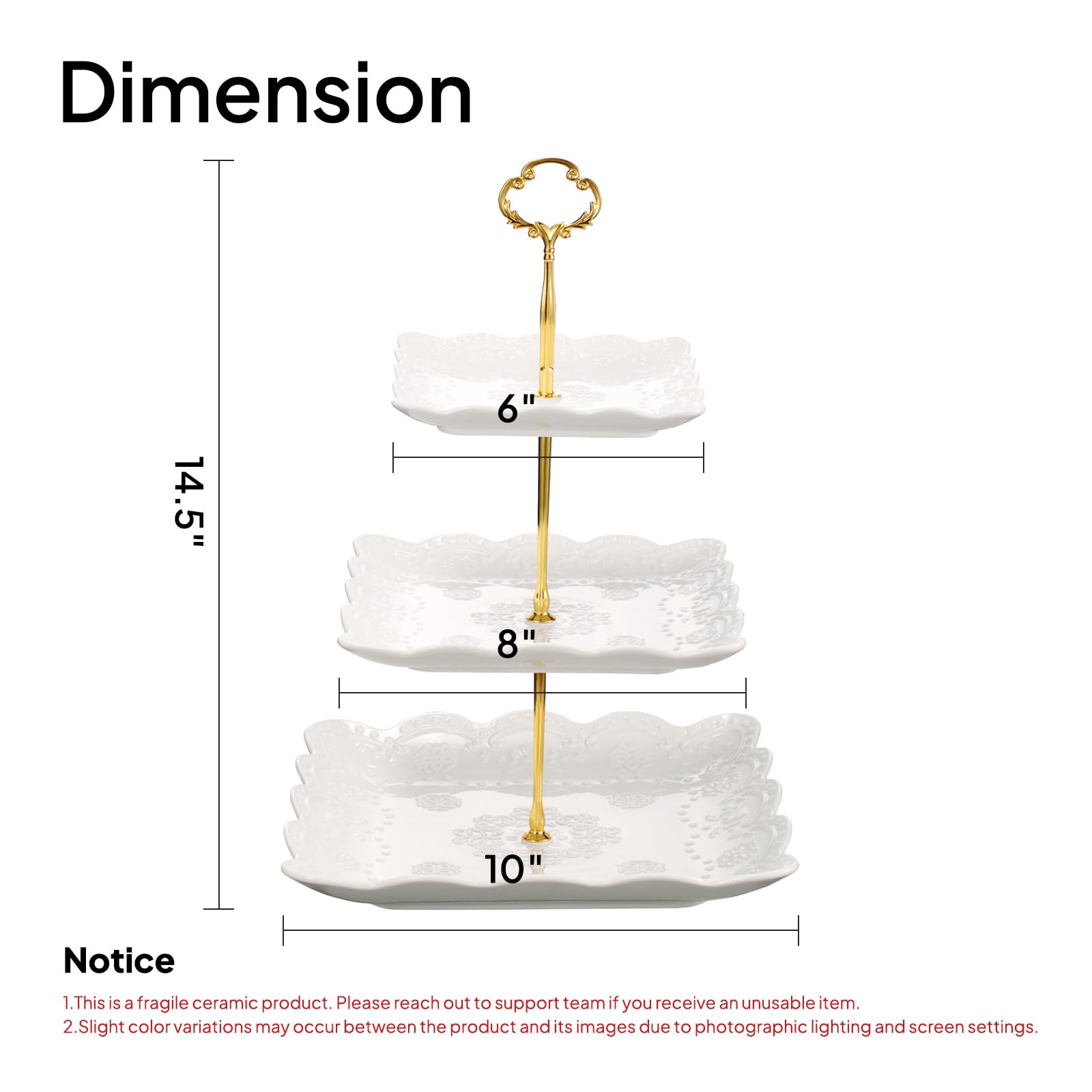 Sumerflos 3 Tier Porcelain Cupcake Stand, Tiered Serving Cake Stand, Square White Embossed Dessert