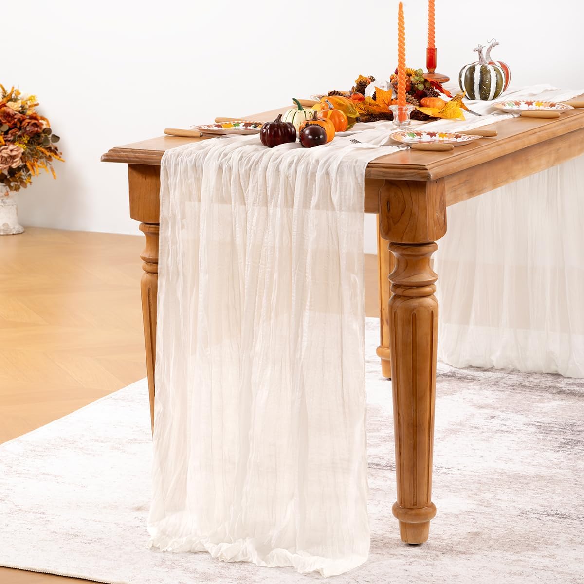 Ivory White Cheesecloth Table Runner 12 Pack Fall Table Runners Boho Gauze 120 Inches White Cheese Cloth Fall Table Decorations for Thanksgiving Weddings Bridal Baby Shower