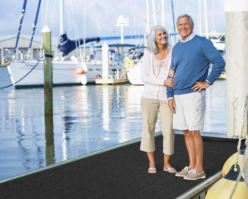 House, Home and More Indoor Outdoor Double-Ribbed Carpet Runner with Skid-Resistant Rubber Backing - Smokey Black - 4 Feet x 25 Feet