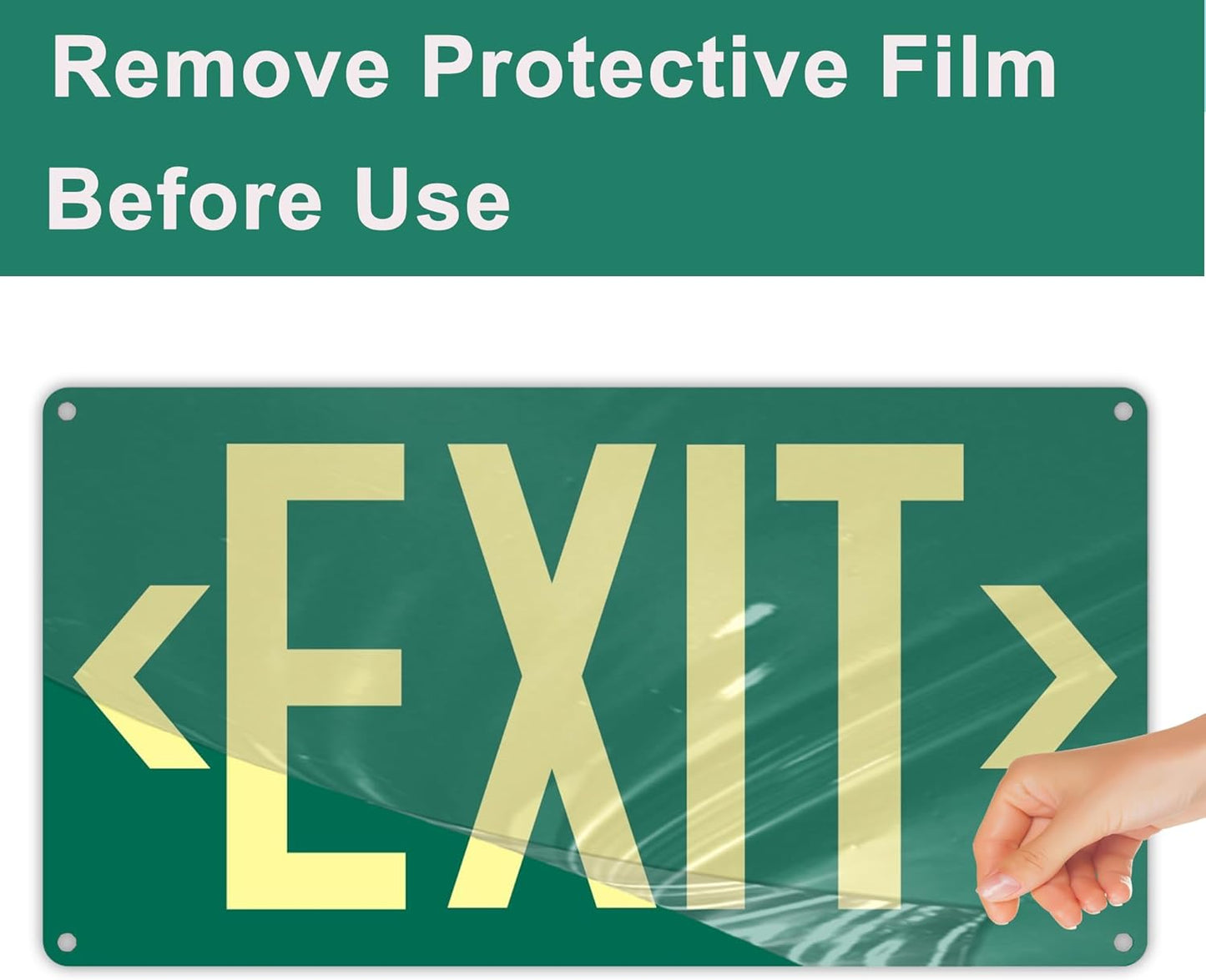 3Pack Photoluminescent Exit Sign Green - 14.25"x 7.5" Aluminum - Adhesive Backing- Includes 6pcs Removable Arrows - Glow In The Dark Exit Signs