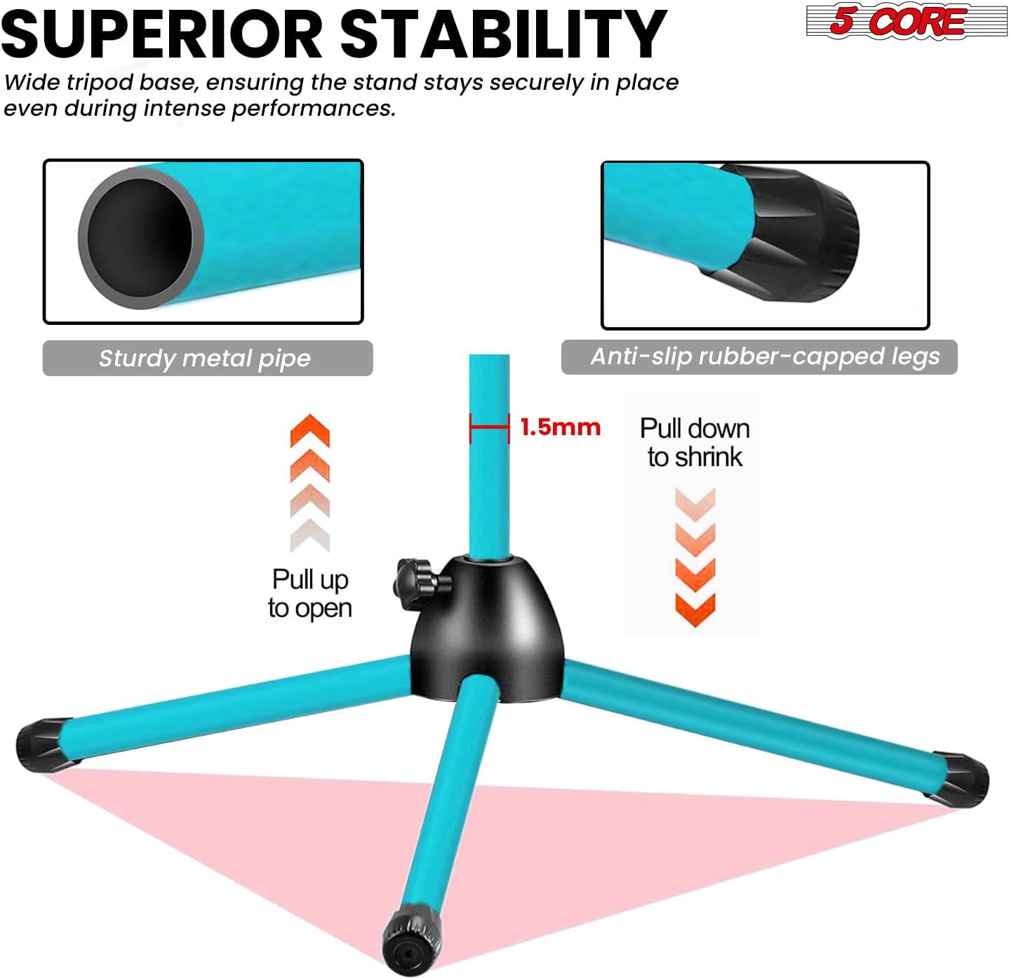 5 Core Tripod Mic Stand Floor Adjustable 18 to 72 Inches Sturdy Boom Arm Holder Microphone Stands Pedestal Para Microfono for Singing - MS 080 SKY BLU