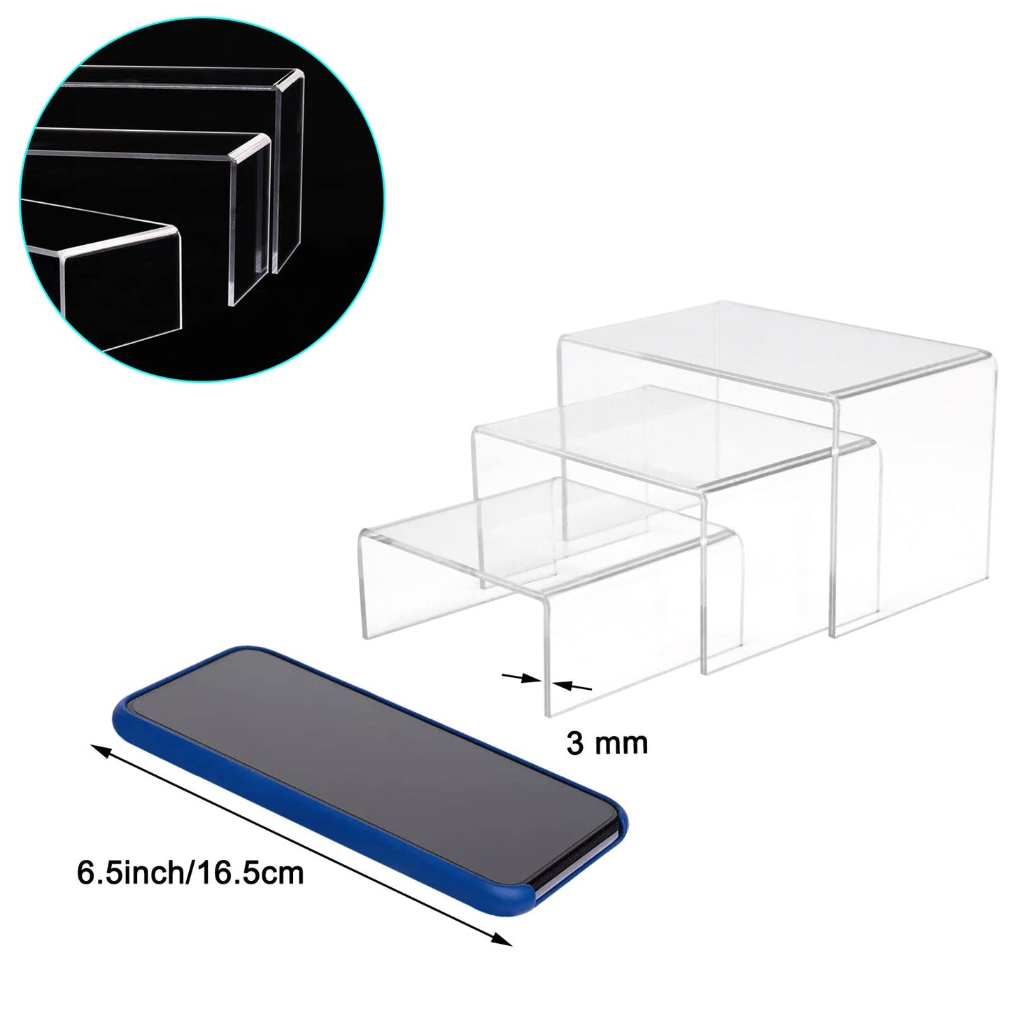 Cerpourt 2 Sets Acrylic Display Risers(3",4",5") Clear Product Stand,Cupcakes Holder Dessert