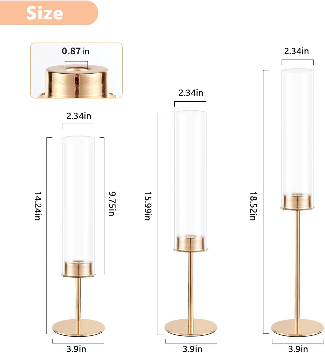 Gold Candle Holders Set of 3 for Glass Taper Candle Holders,Hurricane Candlestick Holder for Home Decor, Wedding, Dinning, Party Decorative, Anniversary (3,Gold)