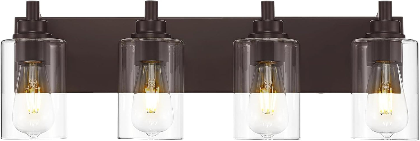 4-Light Bathroom Light Fixtures, 24.5 Inch Oil Rubbed Bronze Vanity Lights with Cylinder Clear Glass Shade, Modern Vanity Lighting Fixtures Over Mirror, VL143-ORB-4