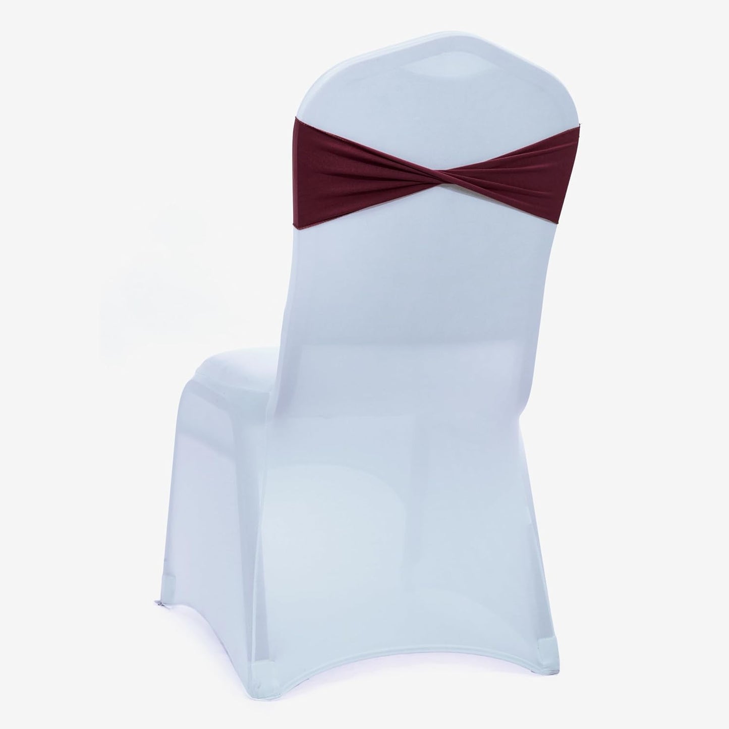 MDS Pack of 200 Spandex Chair Sashes Bows Elastic Stretch Dining Chair Bands Ties Without Slider Buckle Universal fits for Wedding Baby Shower Birthday Party Banquet Event Decoration - Burgundy