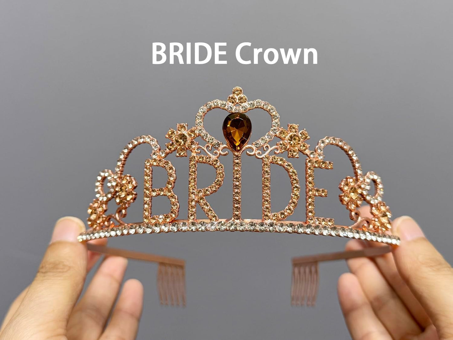 JETKONG 3 Pcs Bachelorette Party Decorations "BRIDE" Crown, Bride to Be Sash&Veil for Women Bachelorette Party Gifts, Bridal Shower Supplies, Gifts, Favors (Rose Gold)