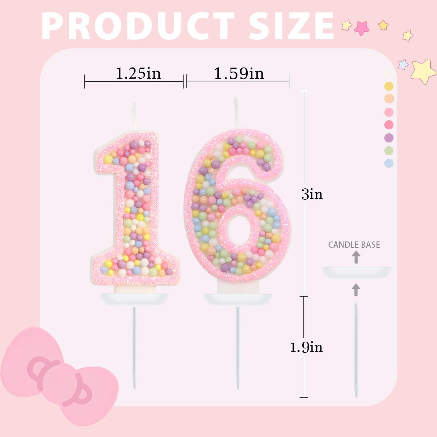 FAMGift Pink Birthday Candles - Number 16 Candle, Colorful Macaron Candles, Sweet 16 Cake Topper 16