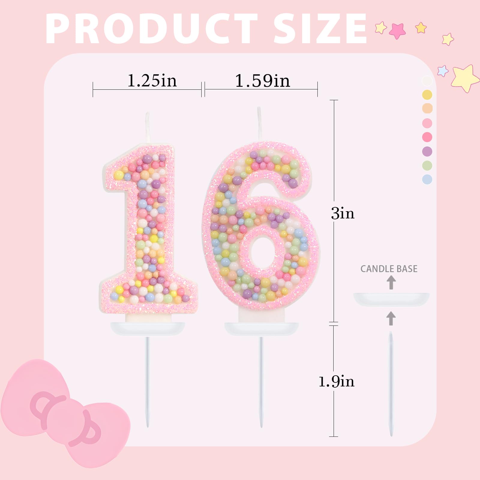 FAMGift Pink Birthday Candles - Number 16 Candle, Colorful Macaron Candles, Sweet 16 Cake Topper 16