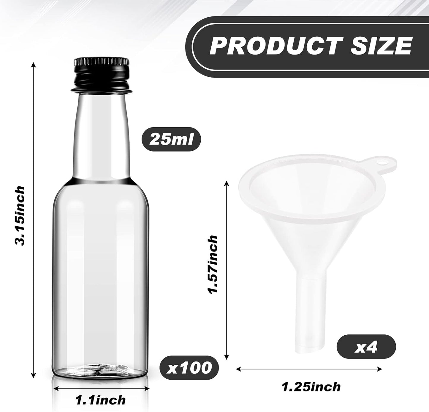 Tessco 100 Pcs Mini Liquor Bottles Plastic Mini Salad Dressing Bottle Christmas Small Shooter Alcohol Holders with Cap Wine Hot Sauce(0.8 Oz,Black)