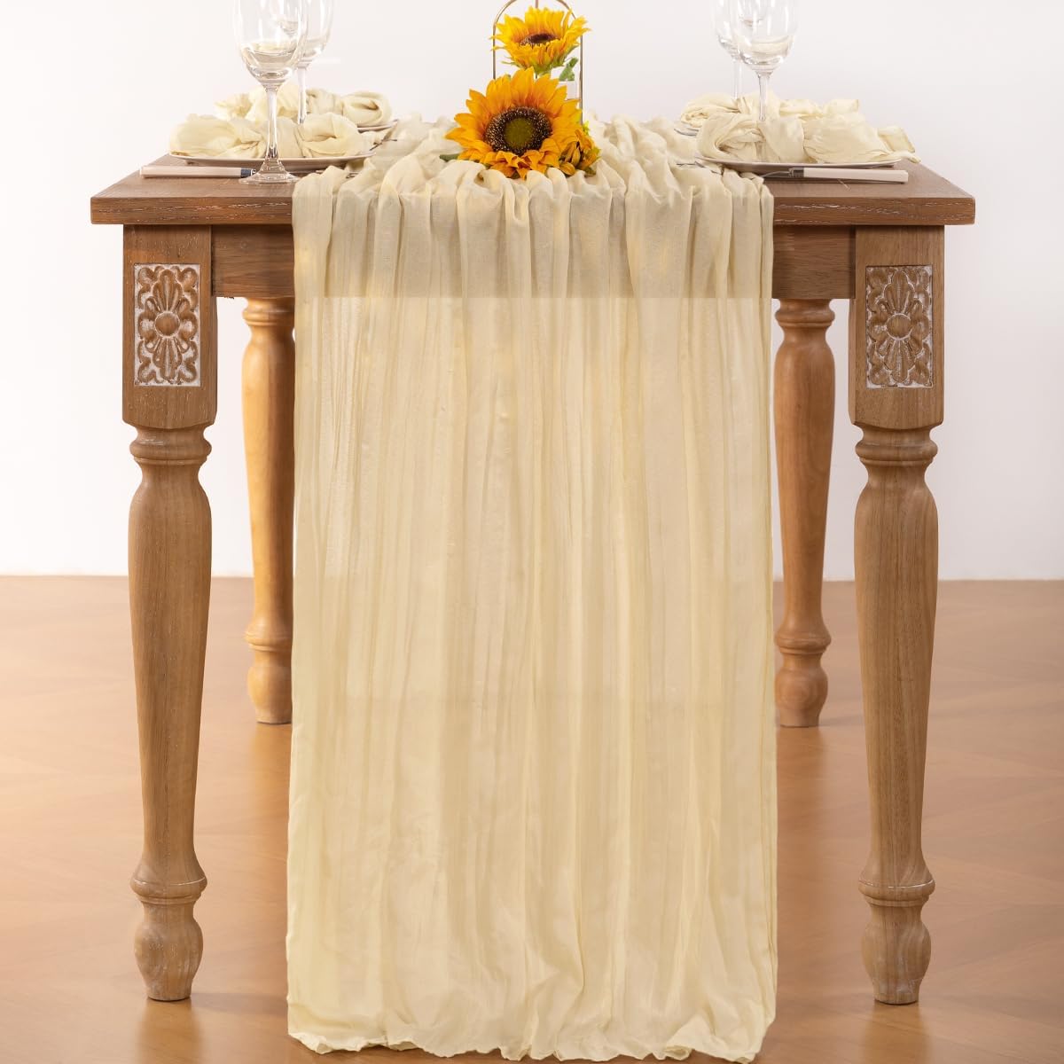 Beige Cheesecloth Table Runner 4 Pack Fall Table Runners 120 Inches Boho Gauze Cream Cheese Cloth Fall Table Decorations for Thanksgiving Wedding Bridal Baby Shower Garden Party Decor