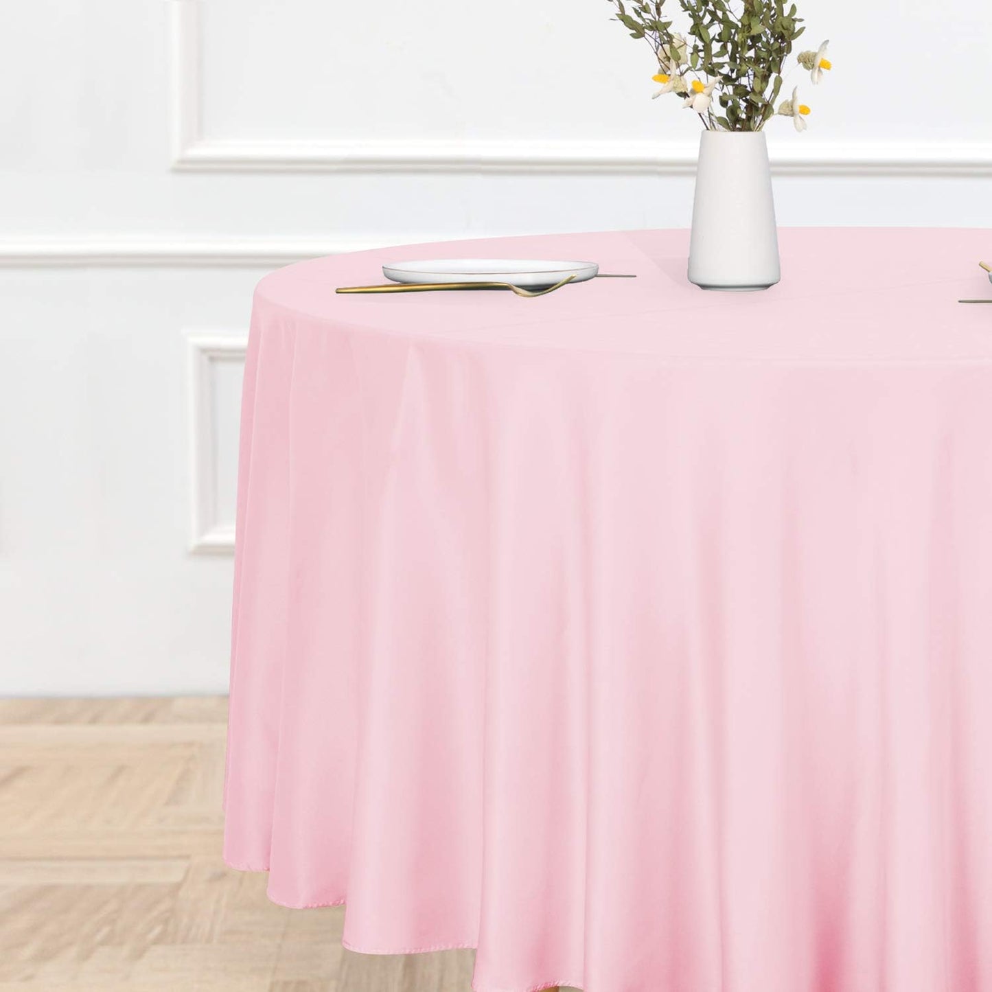 sancua Round Tablecloth - 108 Inch - Water Resistant Spill Proof Washable Polyester Table Cloth Decorative Fabric Table Cover for Dining Tables, Buffet Parties and Camping, Pink