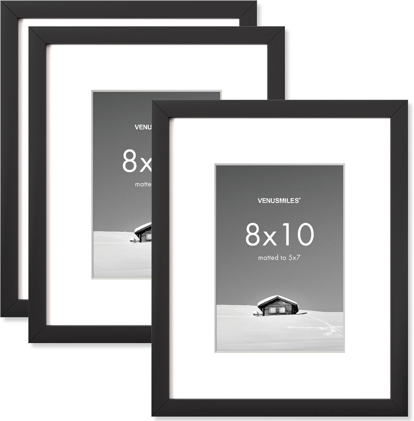 8x10 inch Picture Frame, 8x10 Photo Frames with 5x7 Removable Mat - High Definition Plexiglass - Vertical and Horizontal Display - Wall Hanging Frame - Black, 3 Pack