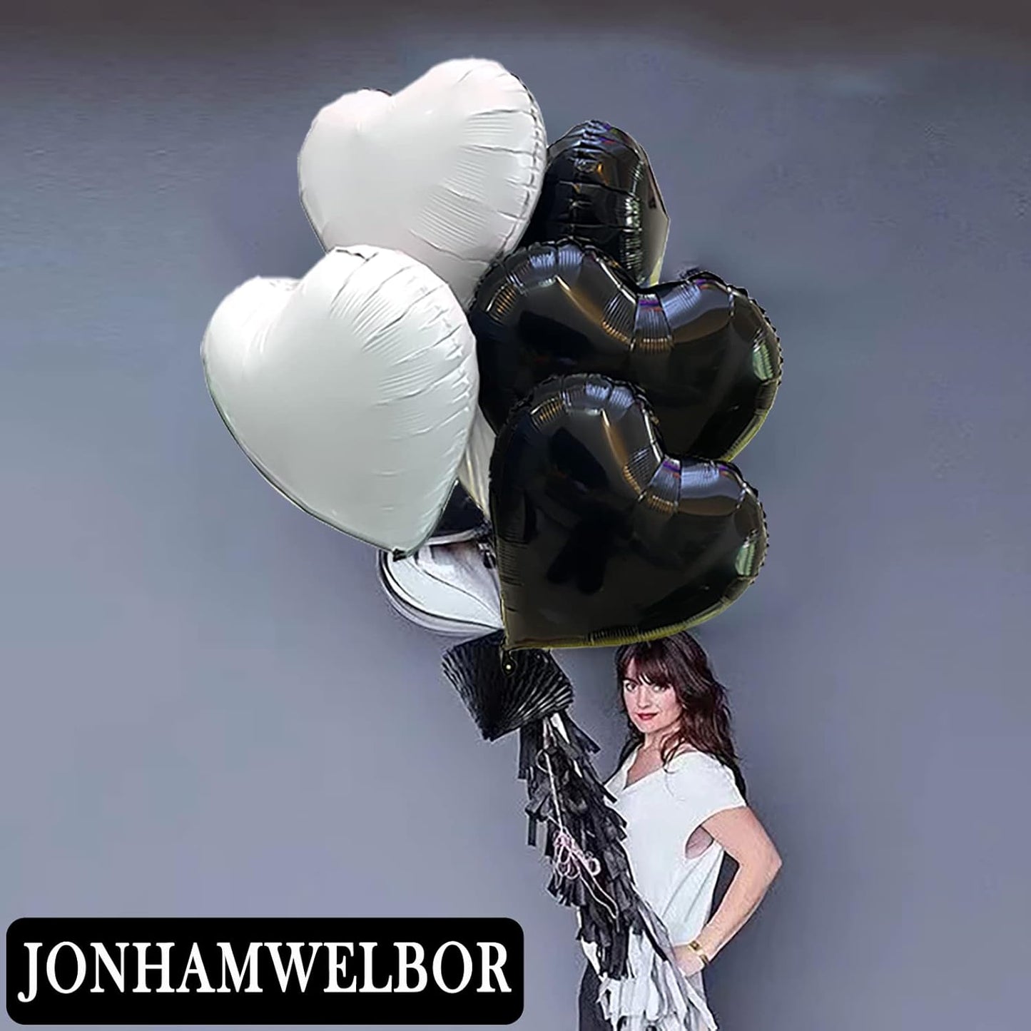Jonhamwelbor 20Pcs 18 inch Black Foil Mylar Heart Shape Balloons Decorations Valentines Birthday Wedding Baby Shower Party (Black)