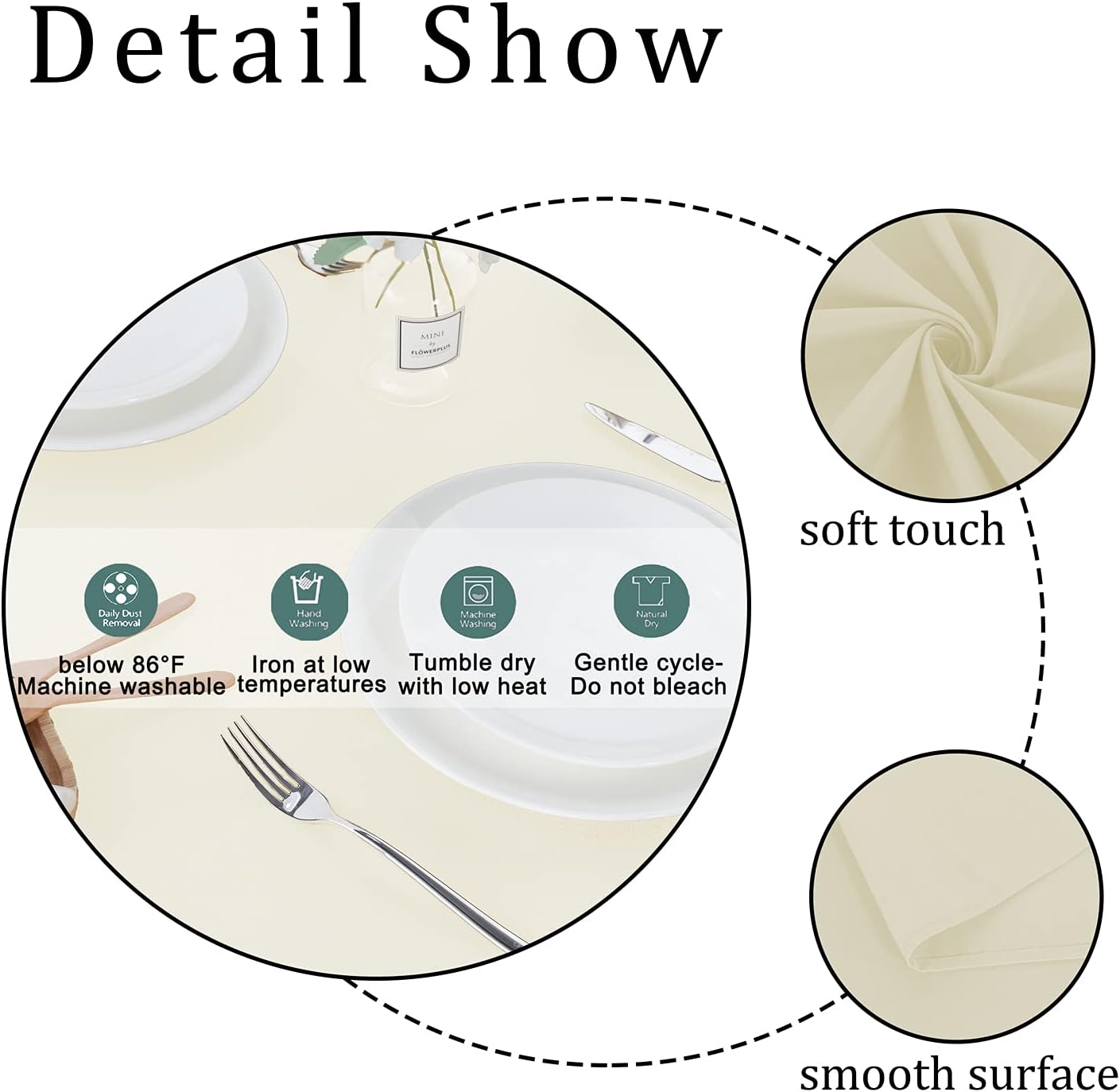 Fitable Square Tablecloth 60x60 inch Tablecloth Stain and Wrinkle Resistant Washable Polyester Table Cloth for Buffet Parties and Camping, Ivory