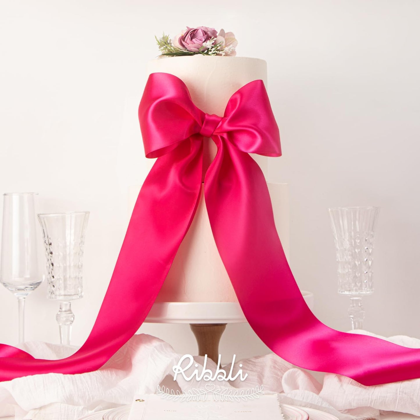Ribbli Fuchsia Satin Ribbon 4 Inch Wide Shocking Pink Ribbon for Wedding Chair Sash Grand Opening Ceremony Big Bows Gift Wrapping Floral Crafts Cake Decor-Double Faced Satin Continuous 10 Yards