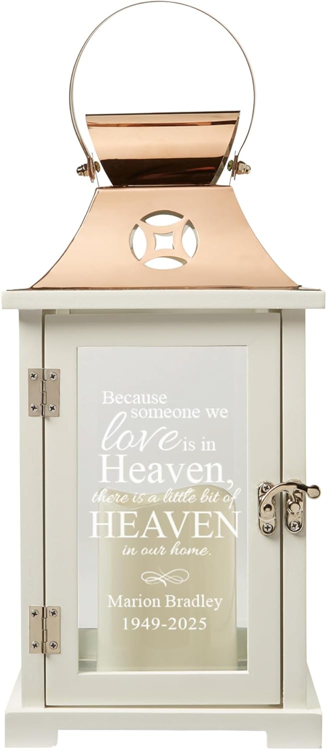 Let's Make Memories Personalized Memorial Lantern - Sympathy - Condolences - LED Candle - Automatic Timer - Wood/Stainless Steel - Copper Finish - for Loved Ones in Heaven