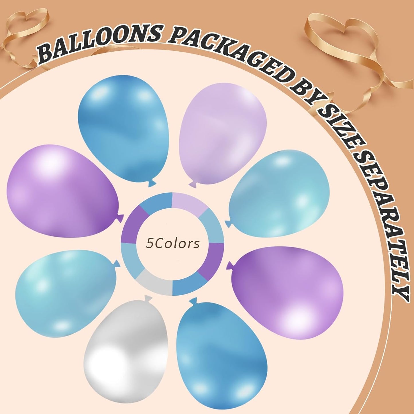 412pcs Blue Purple Balloon Garland Arch Kit, 18 12 10 5 inch Different Sizes Blue Purple Pearlescent Metallic Balloons for Princess Winter Wonderland Girl Baby Party Decorations