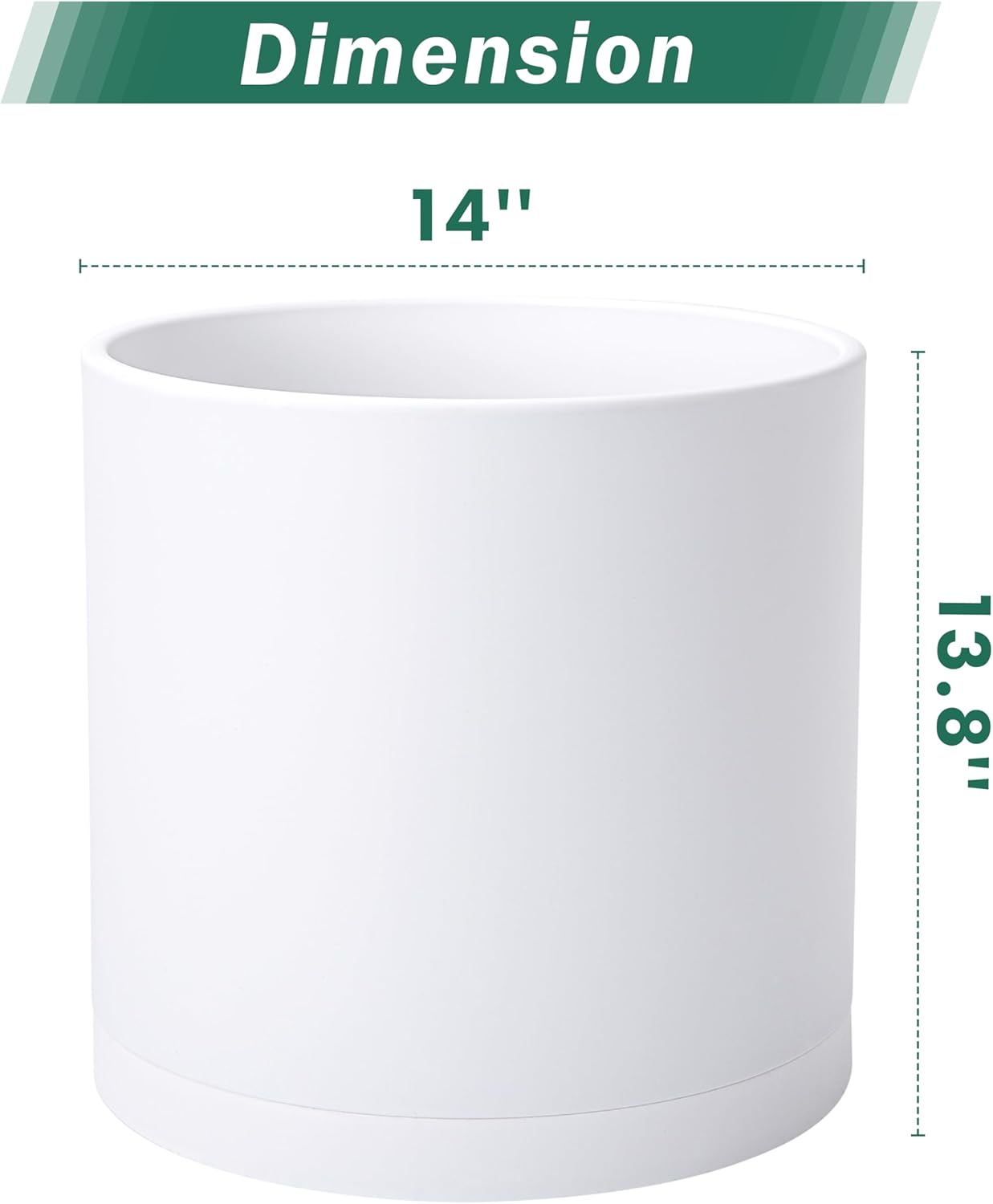 D'vine Dev 2 Pack 14 Inch Modern Plastic Plant Pots, Cylindrical Garden Planters for Plants with Drainage Holes and Saucers, White, 74-Z-Q-1