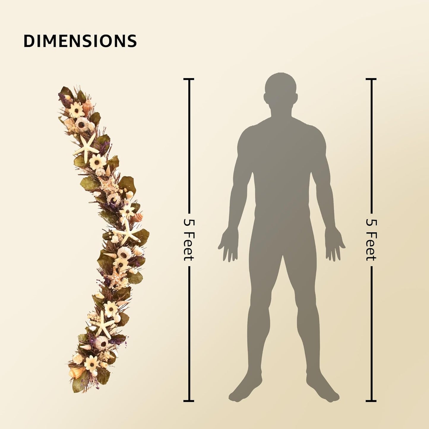 HOLIDAY TREE 5' Coastal Handcrafted Garland - Purple Accents, Natural Shells, Wood Twigs, Resin Starfish - Perfect Summer Garlands for Decoration.