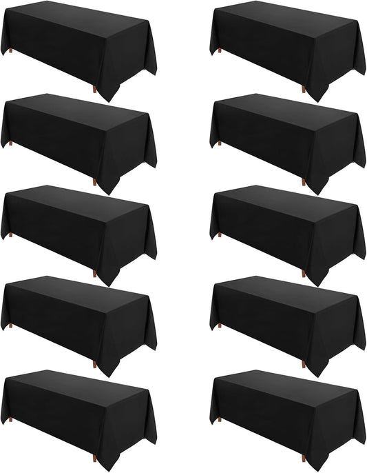 VidaFete Table Cloth 10 Pack 90 * 156inch Rectangle Tablecloth Polyester, Stain Wrinkle Resistant Polyester Dining Table Cover for Kitchen Dinning Party Wedding Rectangular Tabletop Decoration(Black)