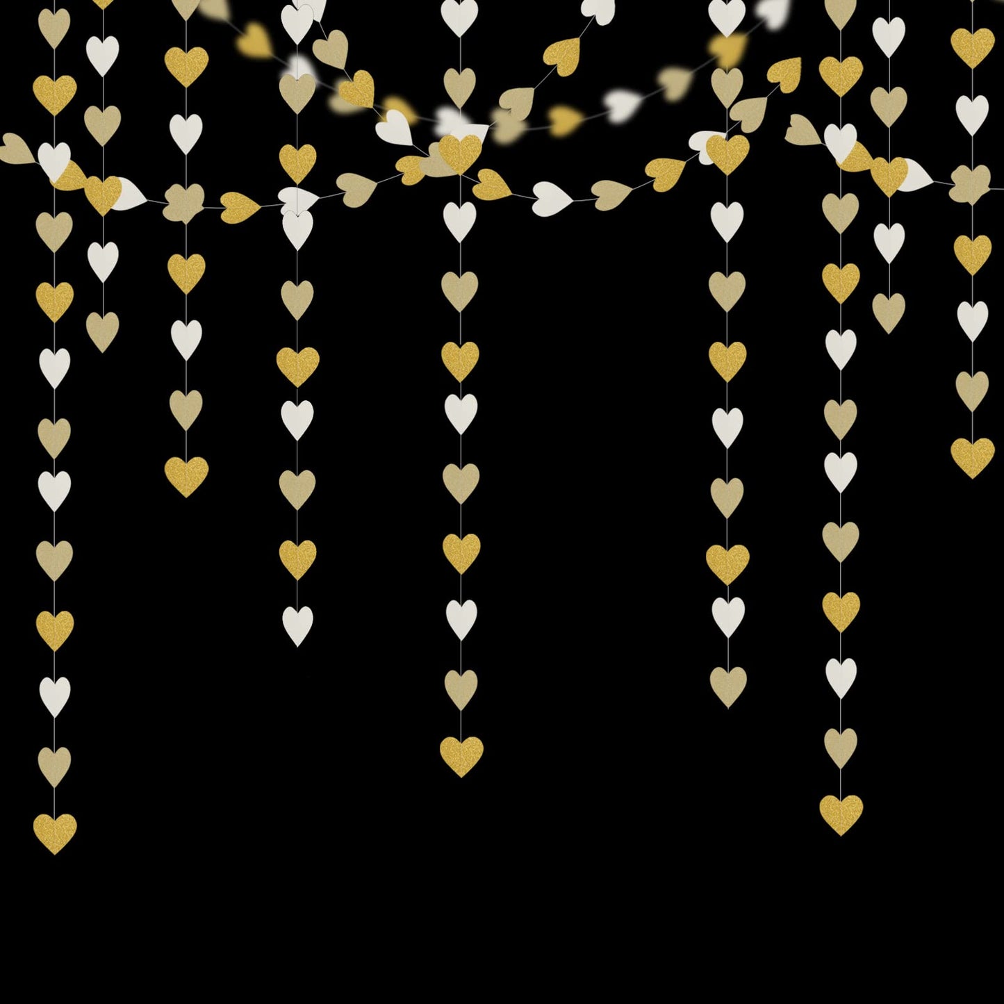 White-Gold Champagne Party-Decorations Heart Streamers Garland - 52Ft Christmas Wedding Engagement