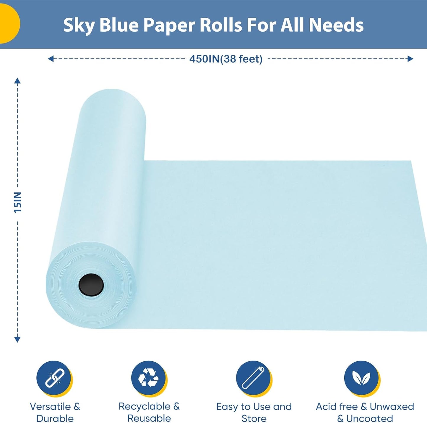 Light Blue Wrapping Paper 15"x450", Blue Kraft Paper Roll for Baby Shower, Wedding, Father?™s Day, Birthday, Bouquet Flower Gift Wrap, Solid Color Blue Craft Paper Bulletin Board Paper