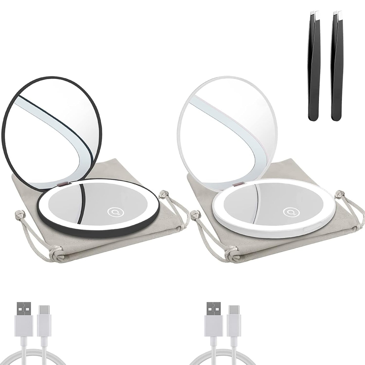 Compact Mirror with LED Light,1x/10x Magnifying Rechargeable Mirror,3.5in, Dimmable Travel Mirror for Purse,Pocket,Handheld 2-Sided Makeup Mirror