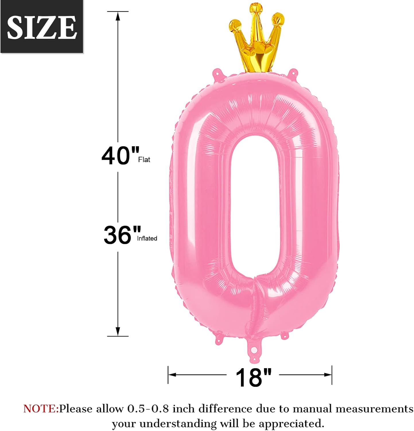 Pink Crown 40 Inch 0 Number Balloons, 0 Decorations for 10 20 30 40 50 60 70 80 90 100 Birthday, 2026 Pink Crown Foil Giant Birthday Graduations Anniversary Party Balloon