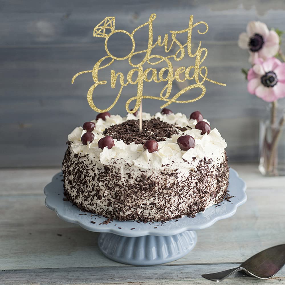 Sodasos Gold Just Engaged Cake Topper for Engagement Party Decorations