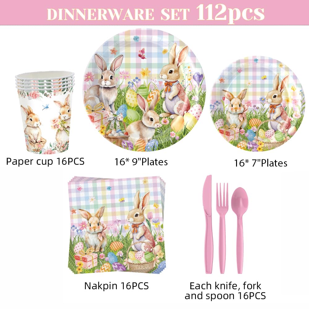 Easter Rabbits Themed Happy Birthday Party Decorations, Plates Napkins Cups Tableware, Bunny Egg